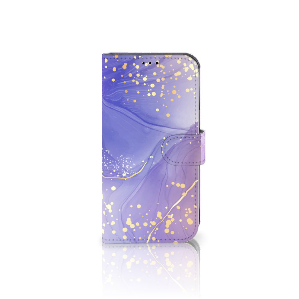 Hoesje voor Apple iPhone 14 Watercolor Paars met gouden spetterdesign 🌌.