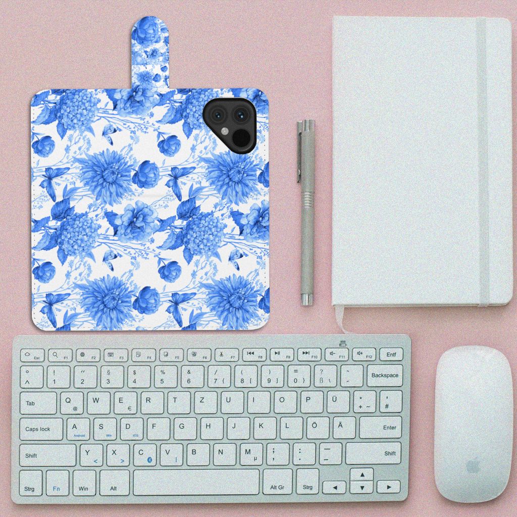 Fairphone 5 hoesje Flowers Blue bovenaanzicht