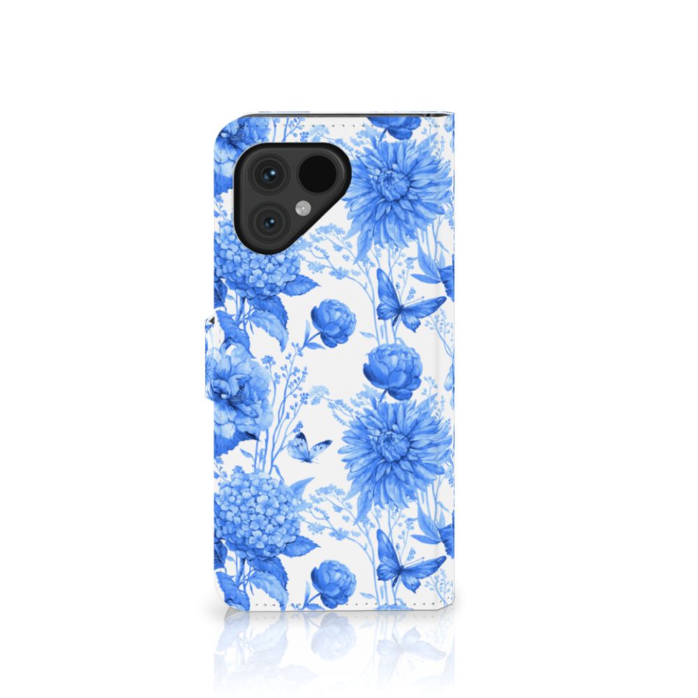 Fairphone 5 hoesje voor Fairphone 5 Flowers Blue bloemendesign aanzicht