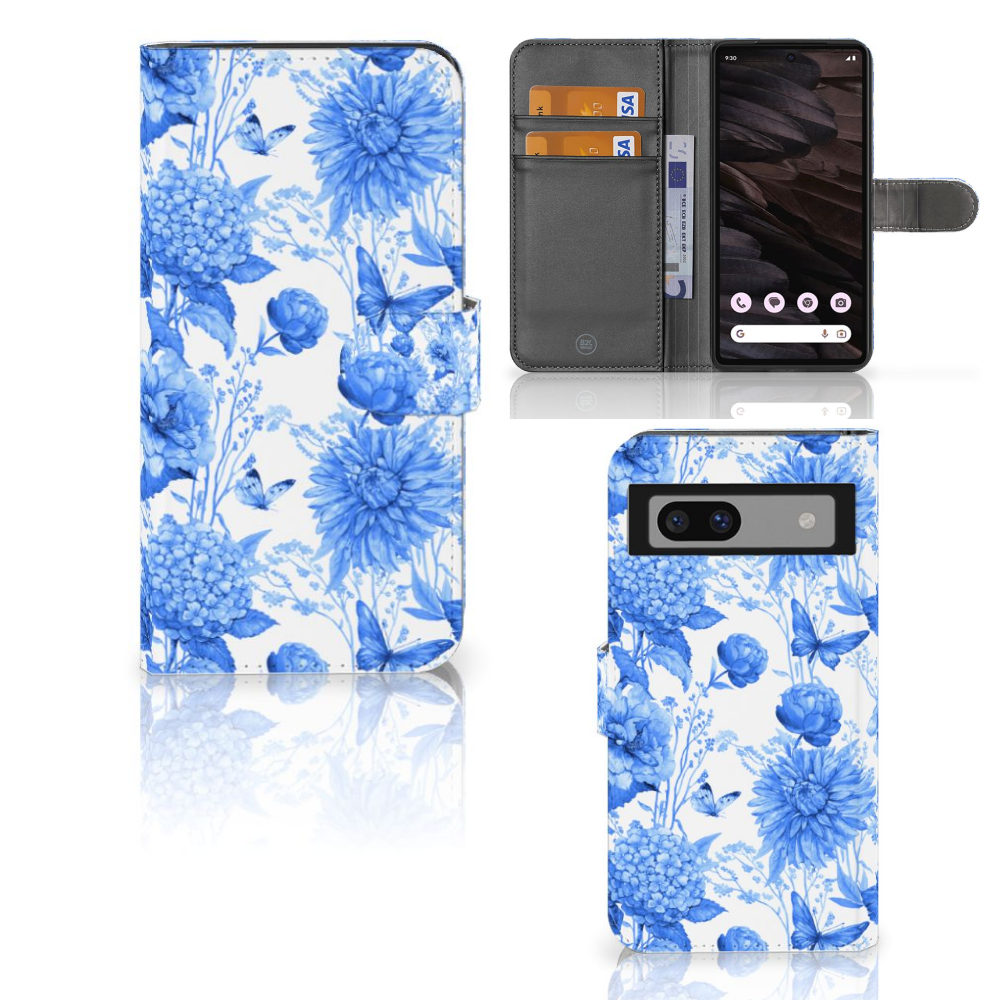 Hoesje voor Google Pixel 7A Flowers Blue met blauw bloemen design, biedt gebruiksgemak en bescherming. 🌸