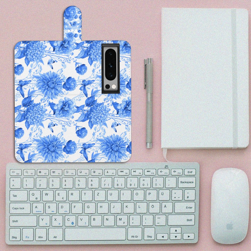 Google Pixel 8 Pro hoesje voor Google Pixel 8 Pro Flowers Blue bovenaanzicht
