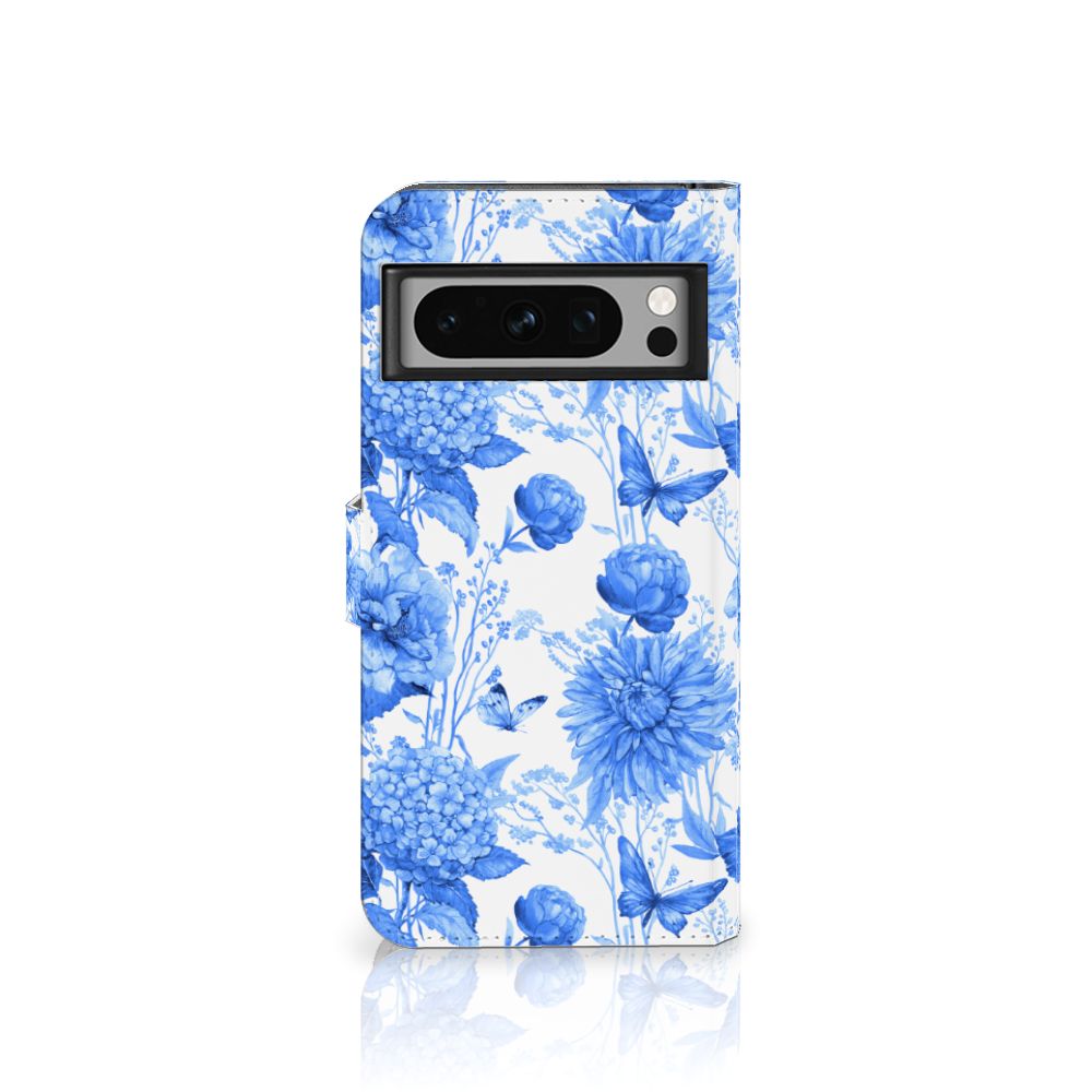 Google Pixel 8 Pro hoesje Flowers Blue voorkant design blauw bloemen
