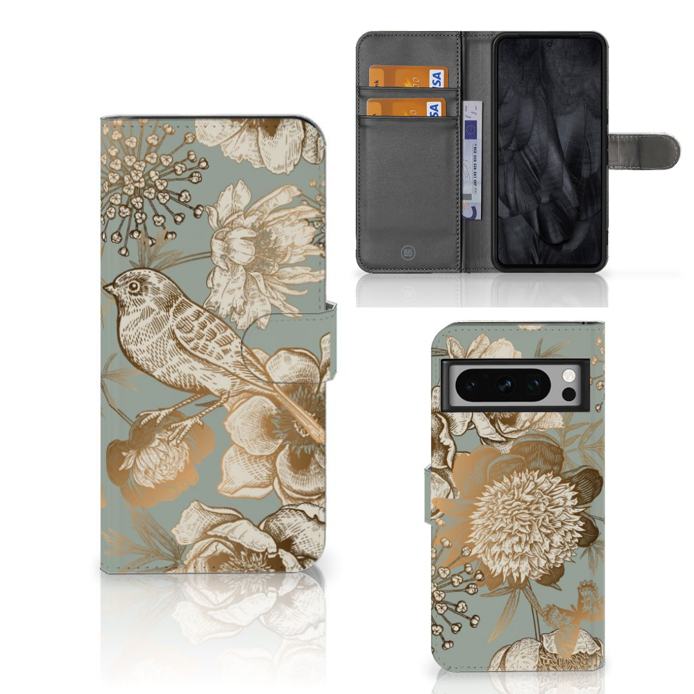 Hoesje voor Google Pixel 8 Pro Vintage Bird Flowers met bloemen en vogels, ideaal als cadeau met gebruiksgemak.