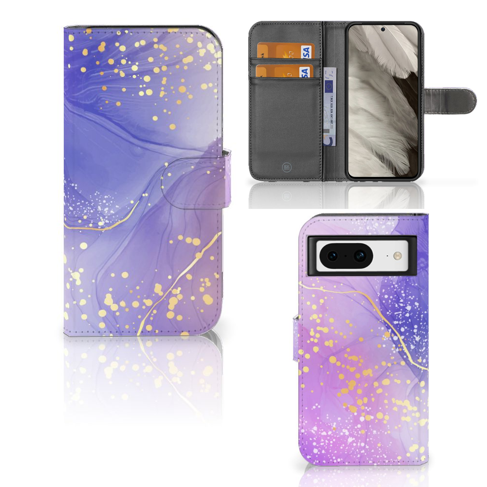 Google Pixel 8 hoesje Watercolor Paars front zij interieur