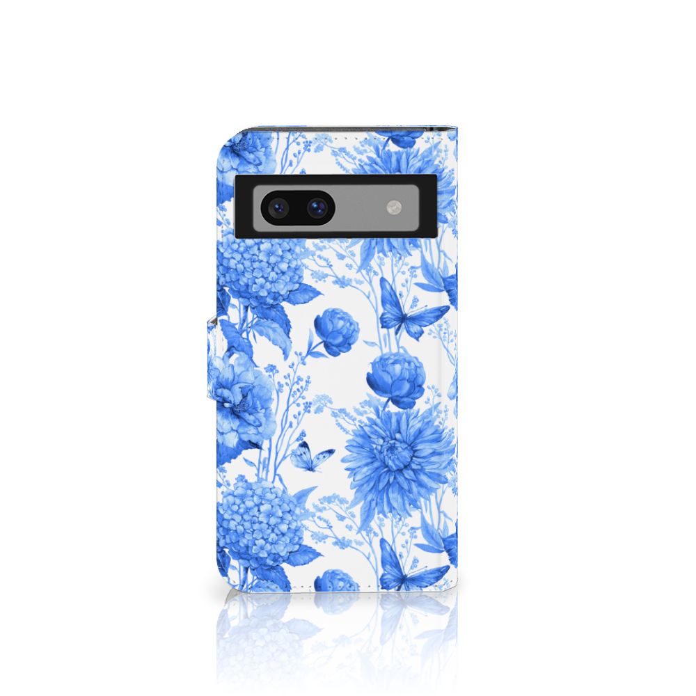 Google Pixel 8A hoesje voor Google Pixel 8A Flowers Blue design bloemen aanzicht