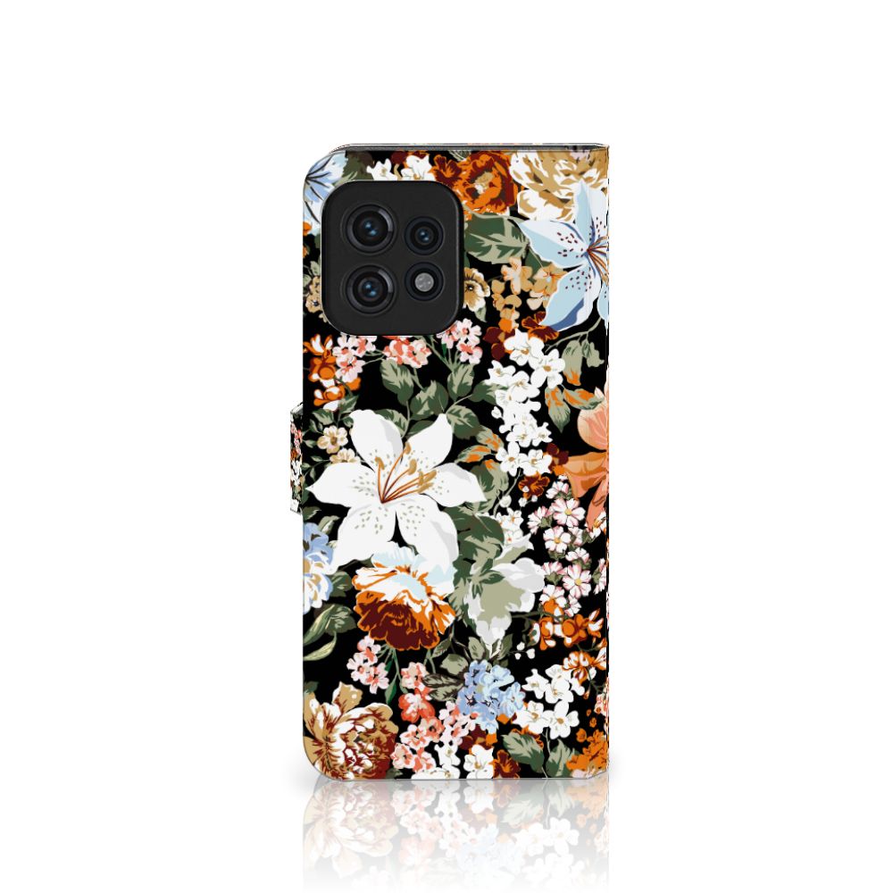 Motorola Edge 40 Pro hoesje Dark Flowers bloemen design aanzicht