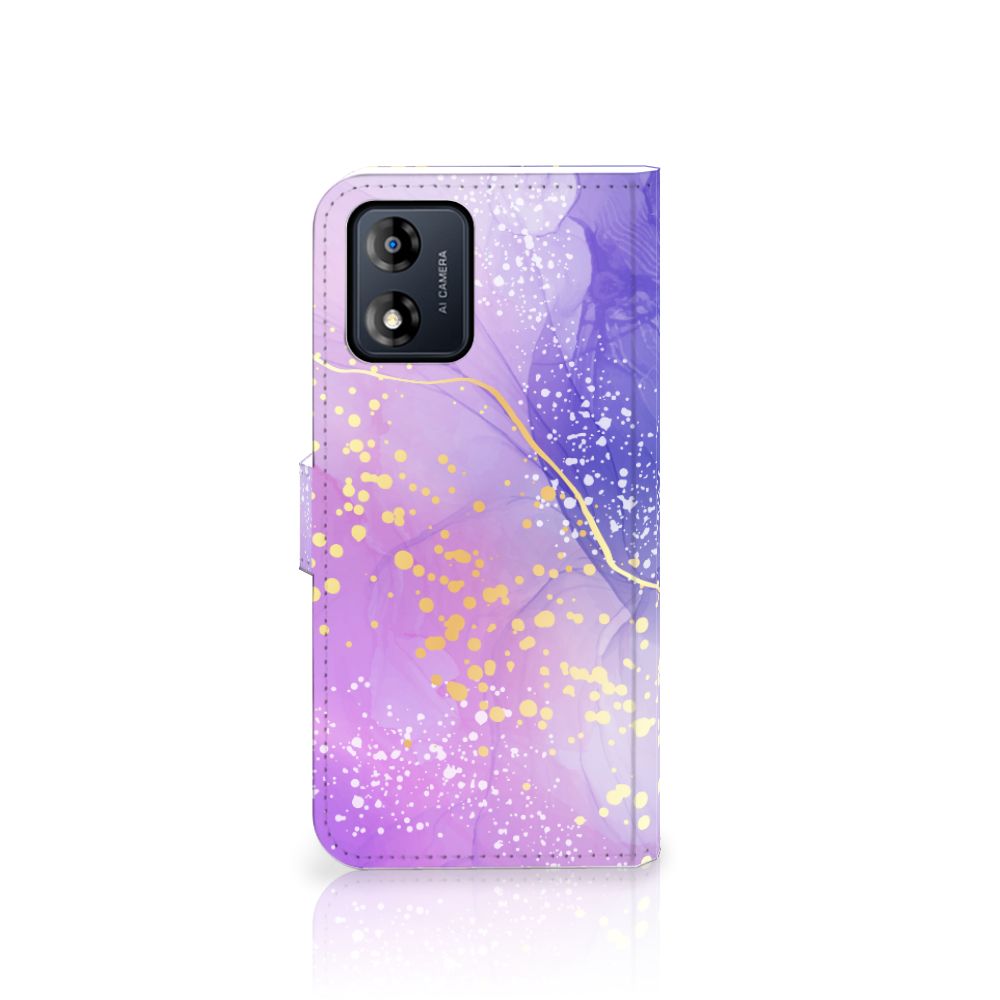 Hoesje voor Motorola Moto E13 4G Watercolor Paars met prachtig paars en gouden ontwerp, ideaal als cadeau!