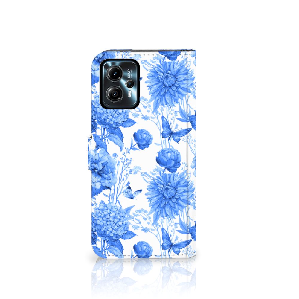 Hoesje voor Motorola Moto G13 | G23 Flowers Blue bloemen design aanzicht