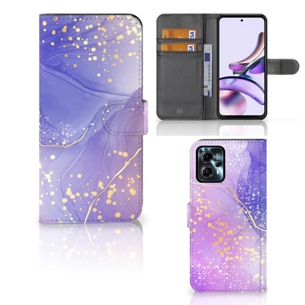 Motorola Moto G13 G23 hoesje Watercolor Paars buitenzijde binnenzijde aanzicht