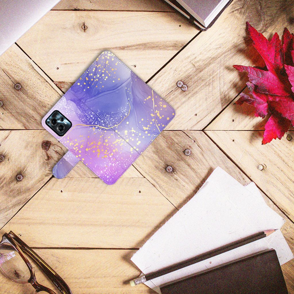 Hoesje voor Motorola Moto G13 G23 Watercolor Paars hoeshouder design paars bovenaanzicht
