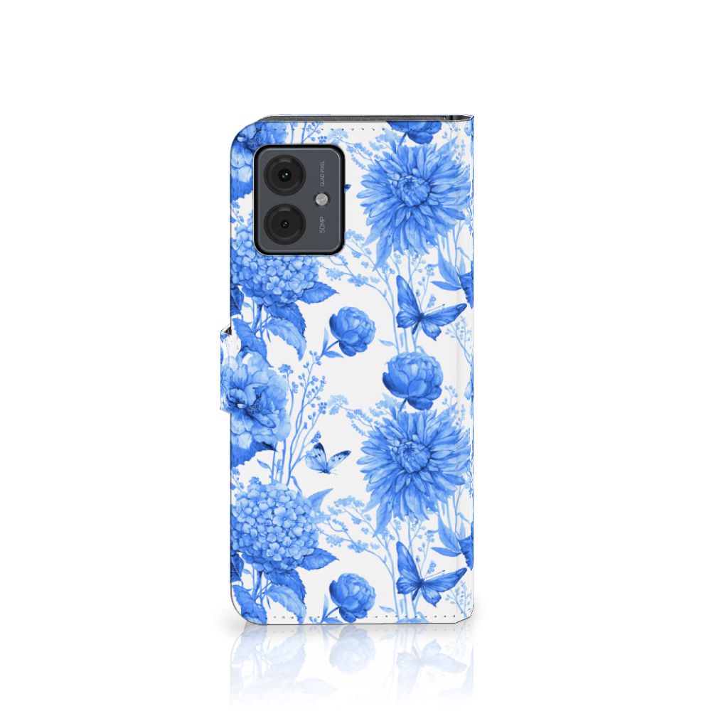 Motorola Moto G14 hoesje Flowers Blue voorkant