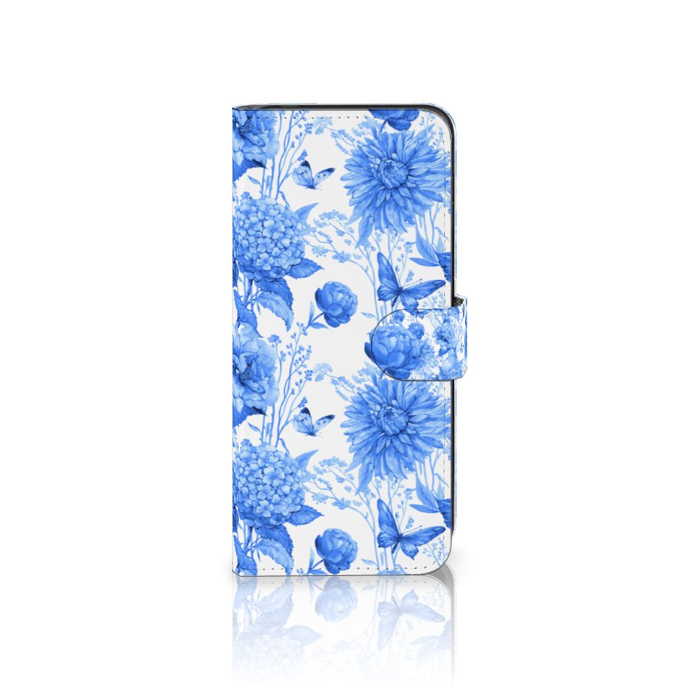 Motorola Moto G14 hoesje Flowers Blue voorzijde met bloemen design