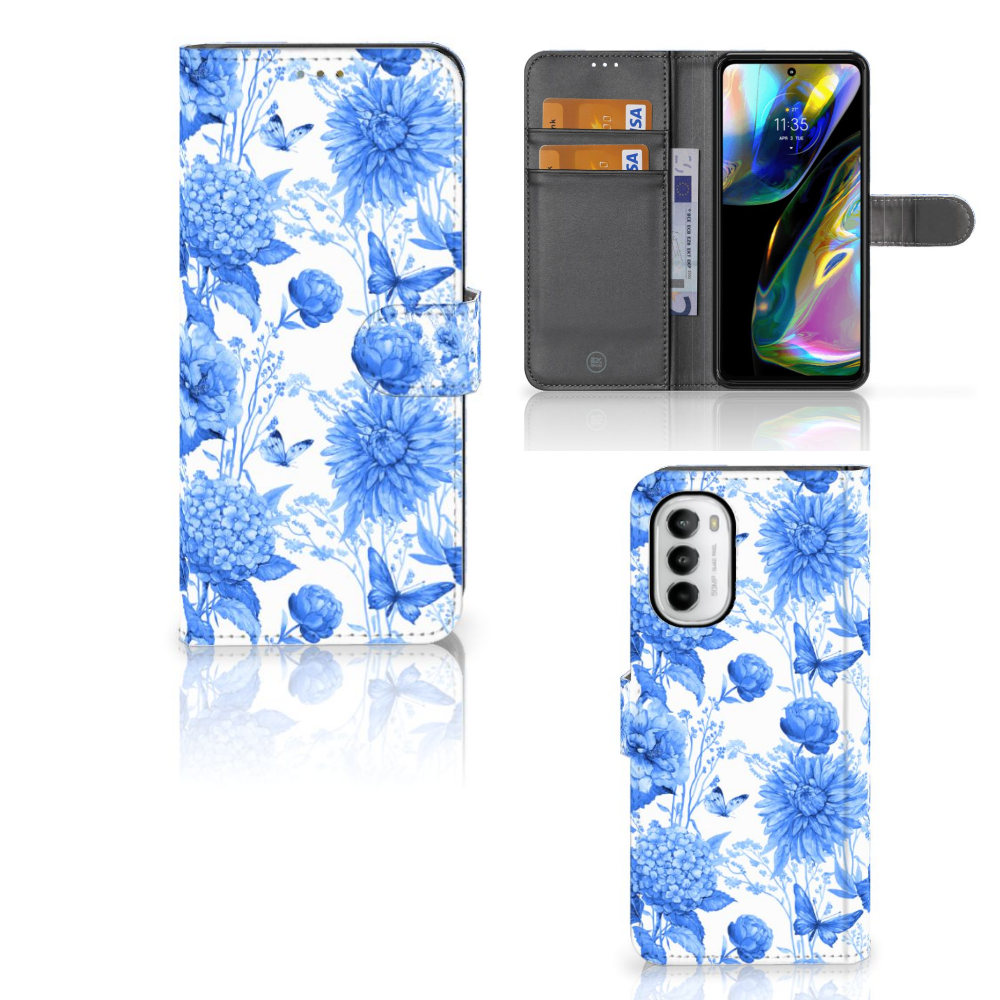 Hoesje voor Motorola Moto G52 Moto G82 Flowers Blue telefoonhoesje bloemen blauw aanzicht