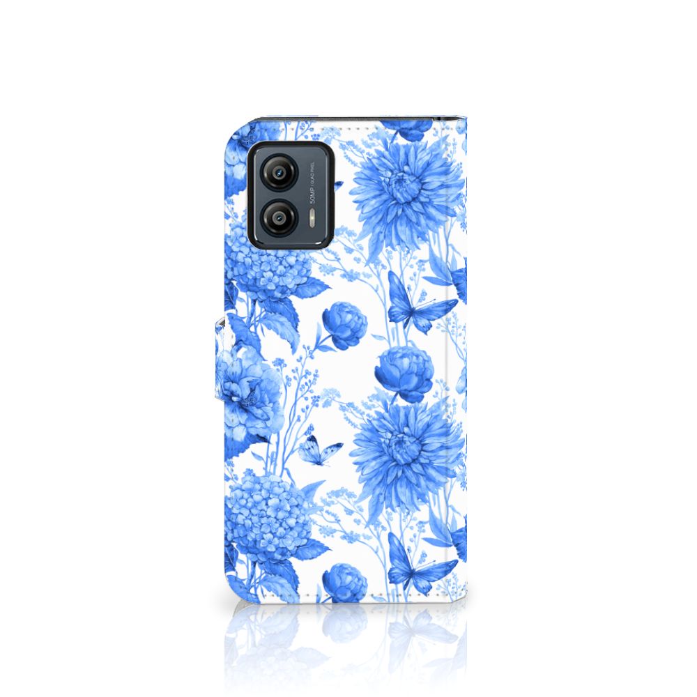 Motorola Moto G53 hoesje Flowers Blue design bloemen aanzicht