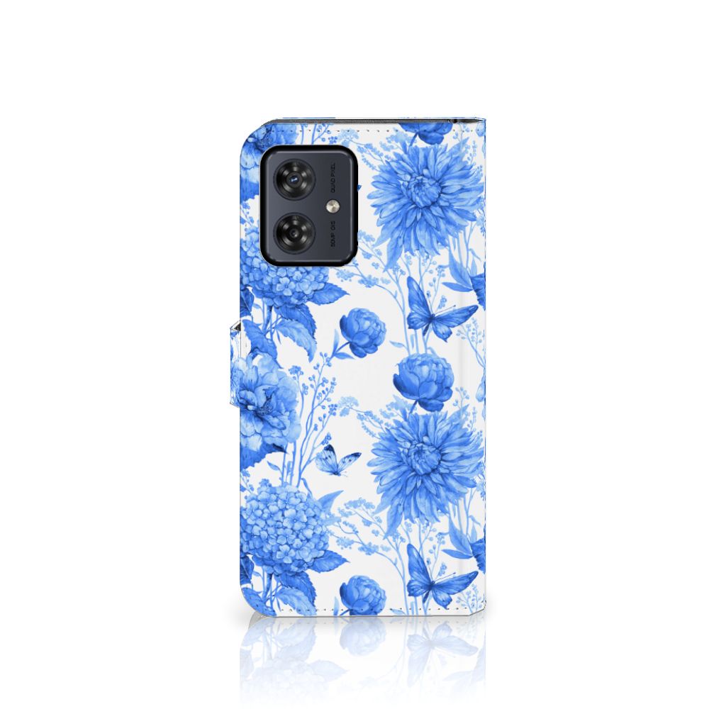 Motorola Moto G54 hoesje Flowers Blue bloemen aanzicht