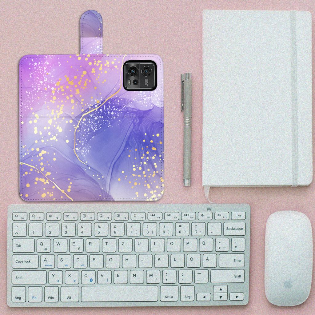 Motorola Moto G72 Hoesje Watercolor Paars aanzicht