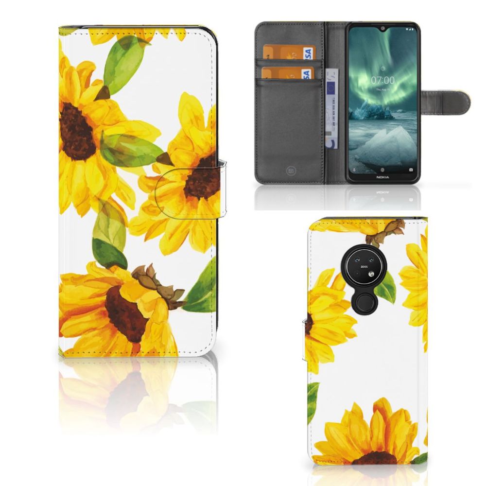 Hoesje voor Nokia 7.2 | Nokia 6.2 Zonnebloemen design voorkant achterkant binnenkant