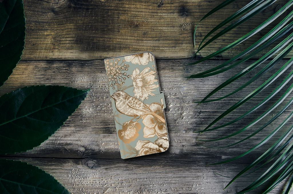Nokia C12 hoesje voor Nokia C12 Vintage Bird Flowers aanzicht