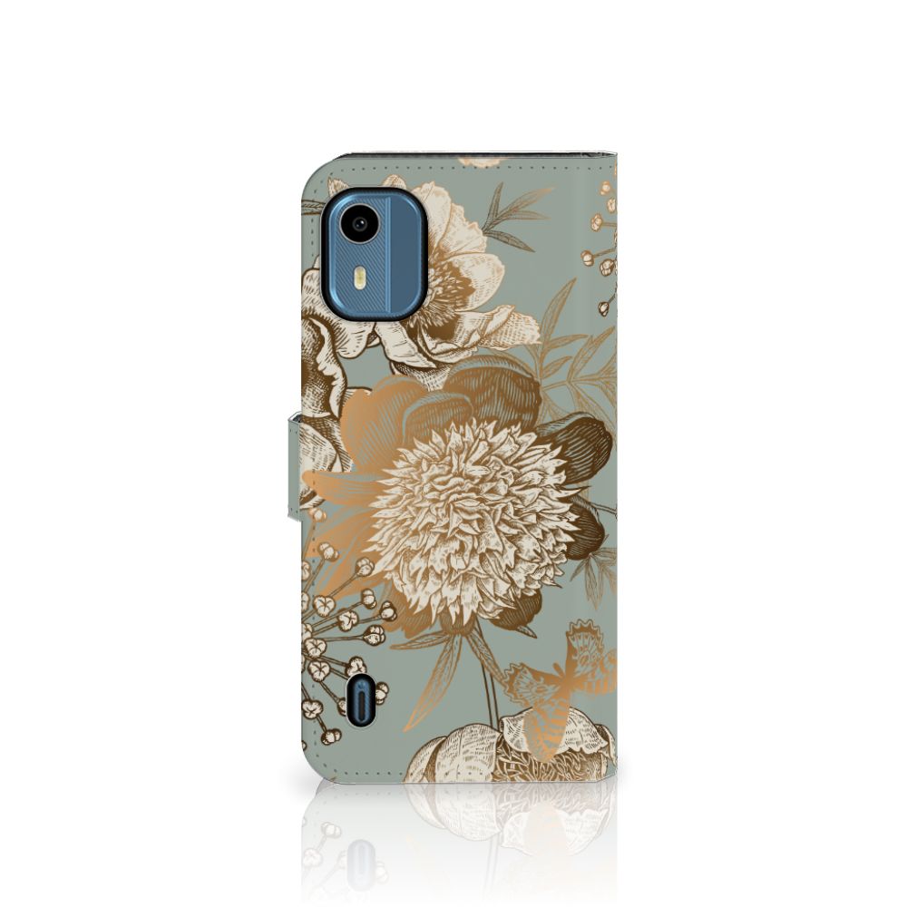 Nokia C12 hoesje voor Nokia C12 Vintage Bird Flowers zijaanzicht