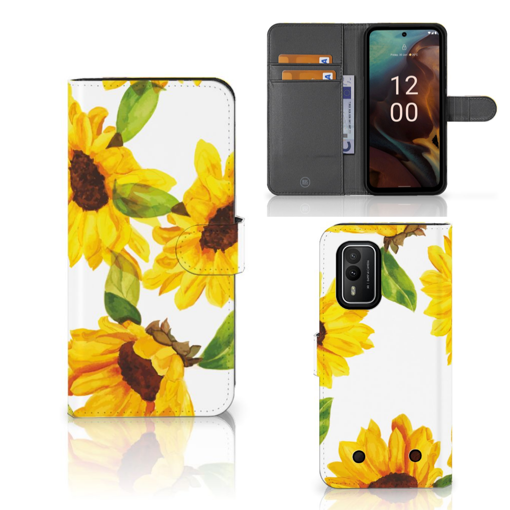 Hoesje voor Nokia XR21 Zonnebloemen smartphonehoesje zonnebloemen voorkant binnenkant