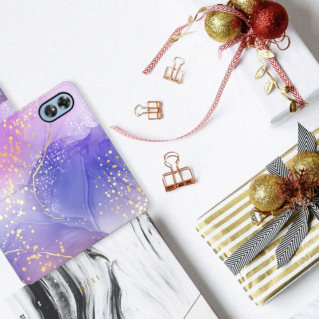 OPPO A17 hoesje Watercolor Paars bovenaanzicht