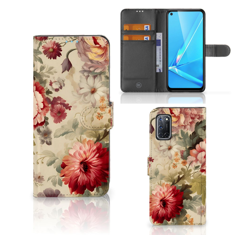 OPPO A72 OPPO A52 hoesje bloemen design voorzijde zij en achterkant
