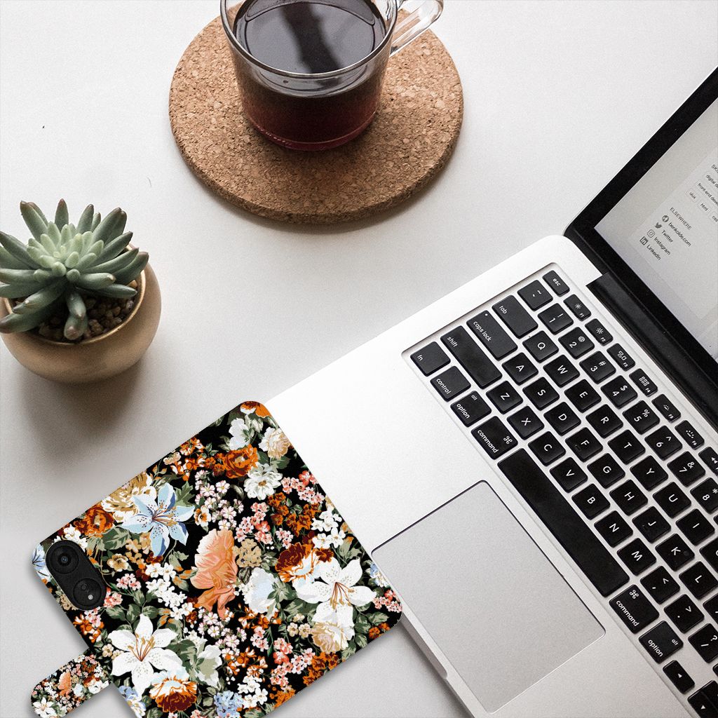 Hoesje voor OPPO A78 5G | A58 5G Dark Flowers bloemen design bovenaanzicht