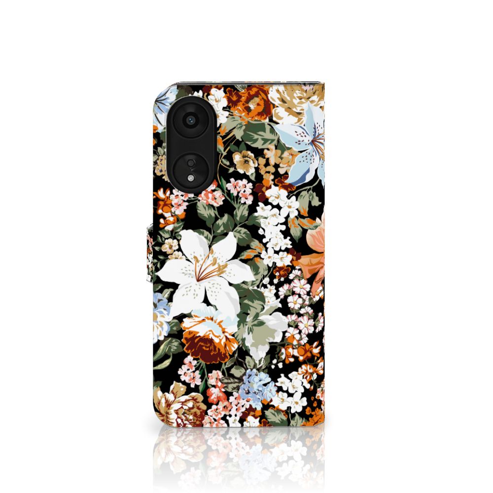 Hoesje voor OPPO A78 5G | A58 5G Dark Flowers bloemen design voorkant