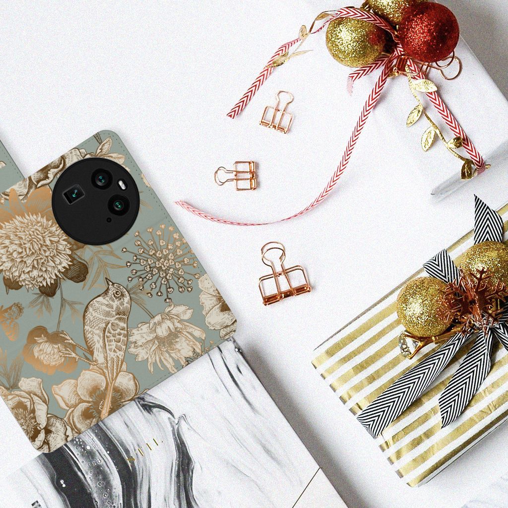 Hoesje voor OPPO Find X6 Vintage Bird Flowers bovenaanzicht bloemen vintage