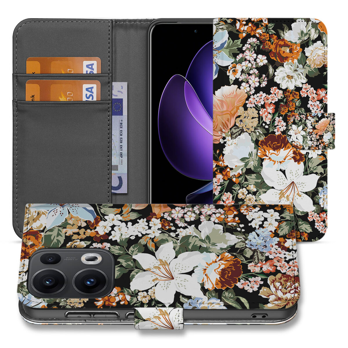 Hoesje voor OPPO Reno 13 Pro Dark Flowers design bloemen aanzicht
