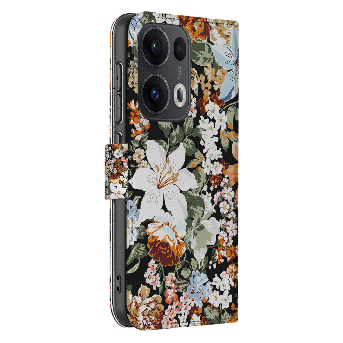 Hoesje voor OPPO Reno 13 Pro Dark Flowers bloemen patroon zijaanzicht