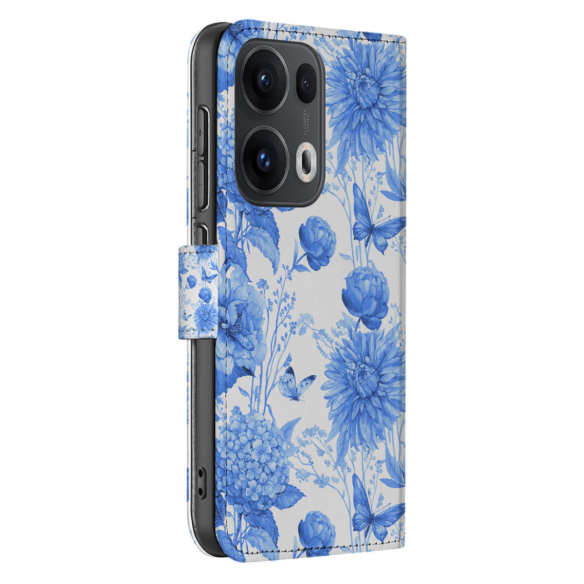 Hoesje voor OPPO Reno 13 Pro Flowers Blue design bloemen blauw aanzicht