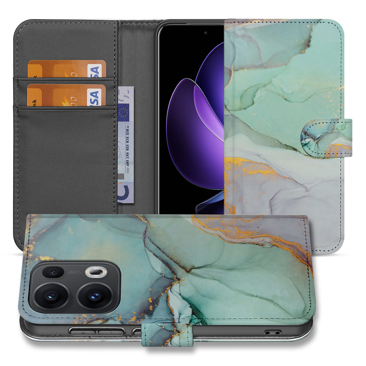 Hoesje voor OPPO Reno 13 Pro Watercolor Mix boekstijl voorkant en achterkant met kleurenmix