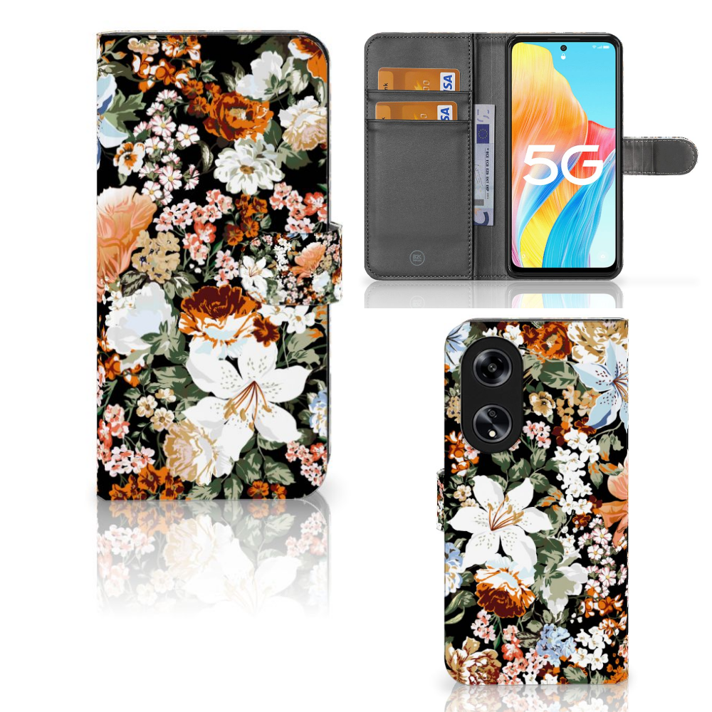 Hoesje voor OPPO Reno8 T 5G Dark Flowers telefoonhoesje bloemen design voorzijde