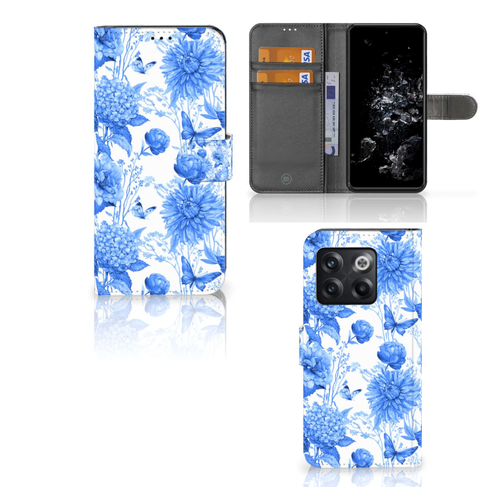 OnePlus 10T hoesje voor OnePlus 10T Flowers Blue design bloemen blauw aanzicht