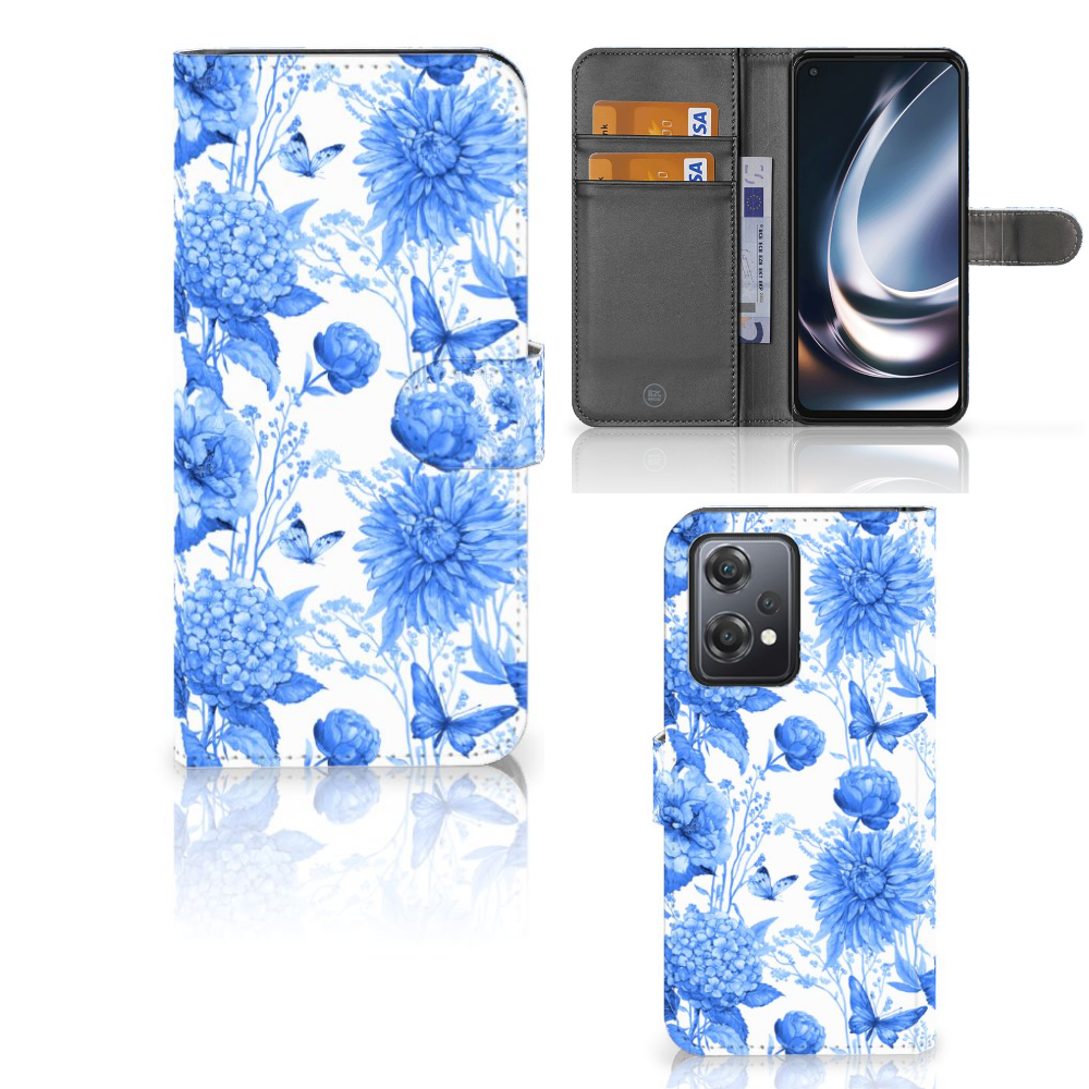 OnePlus Nord CE 2 Lite hoesje voor OnePlus Nord CE 2 Lite Flowers Blue bloemen ontwerp aanzicht