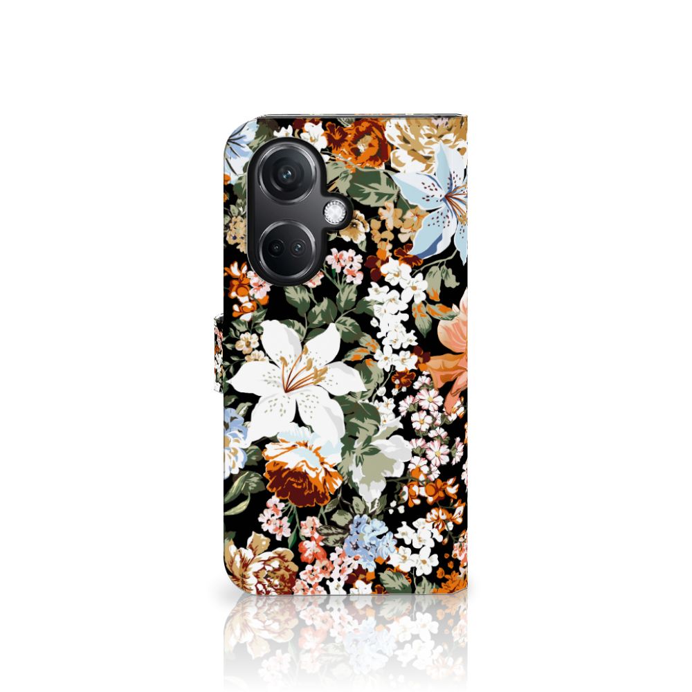 OnePlus Nord CE 3 hoesje Dark Flowers opengeslagen vooraanzicht