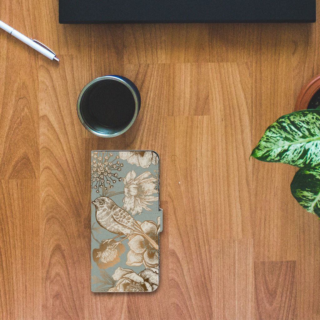 Hoesje voor OnePlus Nord CE 3 Lite Vintage Bird Flowers met elegant bloemenontwerp 🌼 op houten tafel.