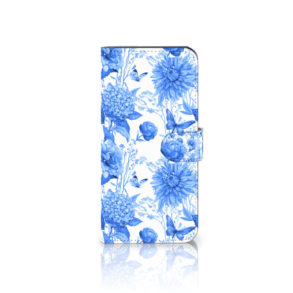 Samsung Galaxy A04e Hoesje voor Samsung Galaxy A04e Flowers Blue bloemen blauw vooraanzicht