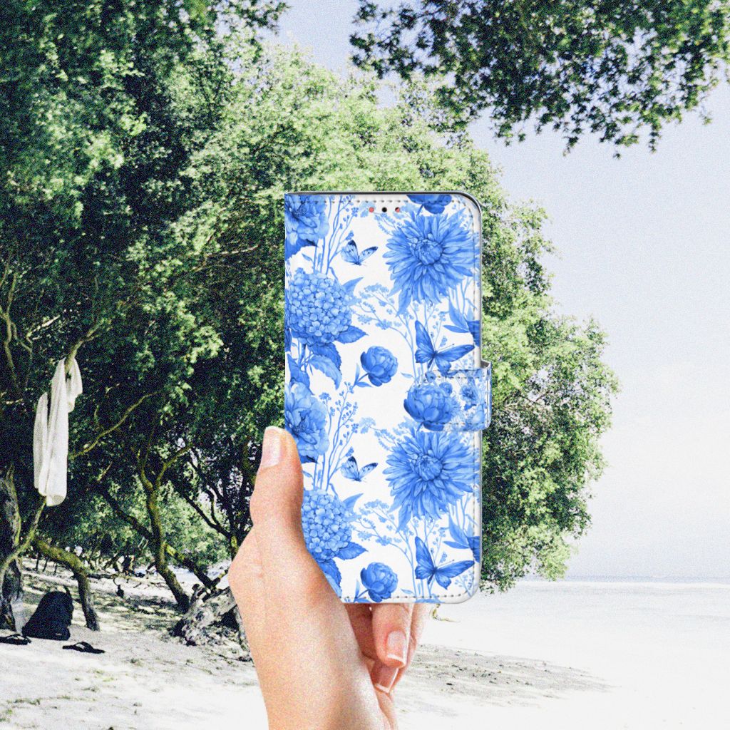 Hoesje voor Samsung Galaxy A13 (4G) Flowers Blue bloemen blauw aanzicht