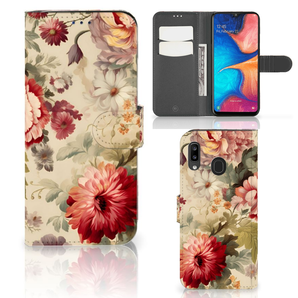 Samsung Galaxy A30 Hoesje voor Samsung Galaxy A30 Bloemen bloemen design voorkant achterkant