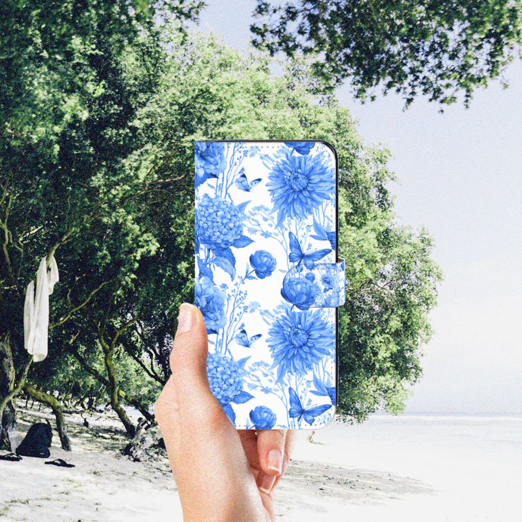 Samsung Galaxy A34 hoesje Flowers Blue bloemen aanzicht