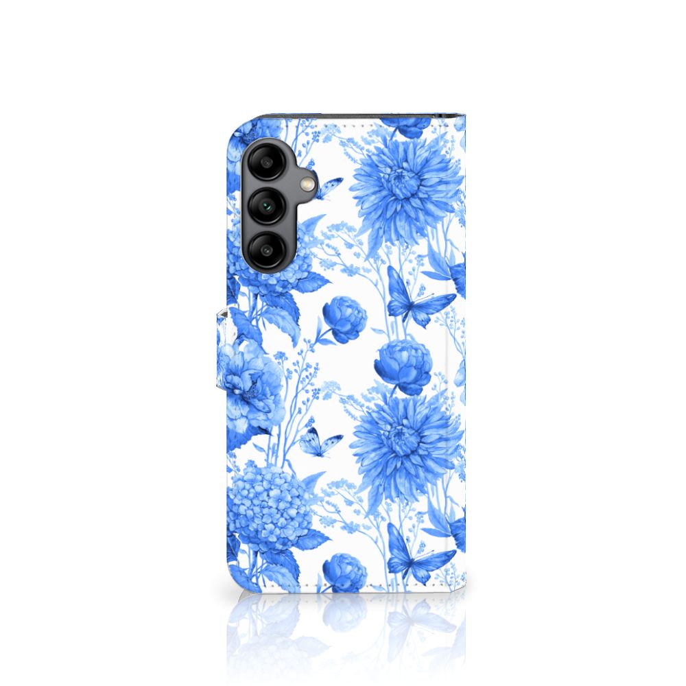 Samsung Galaxy A34 hoesje Flowers Blue voorkant met bloemen patroon