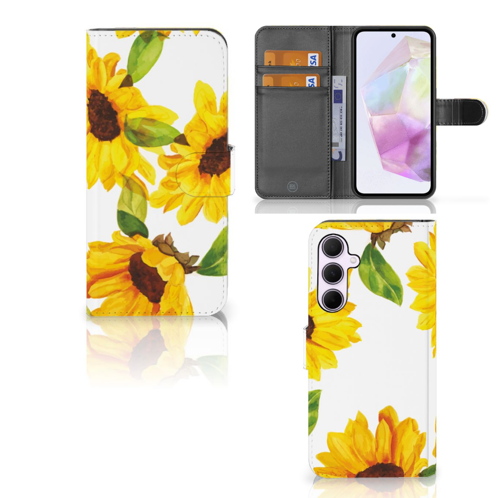 Hoesje voor Samsung Galaxy A35 Zonnebloemen met zonnig design, biedt gebruiksgemak en bescherming 🌻.