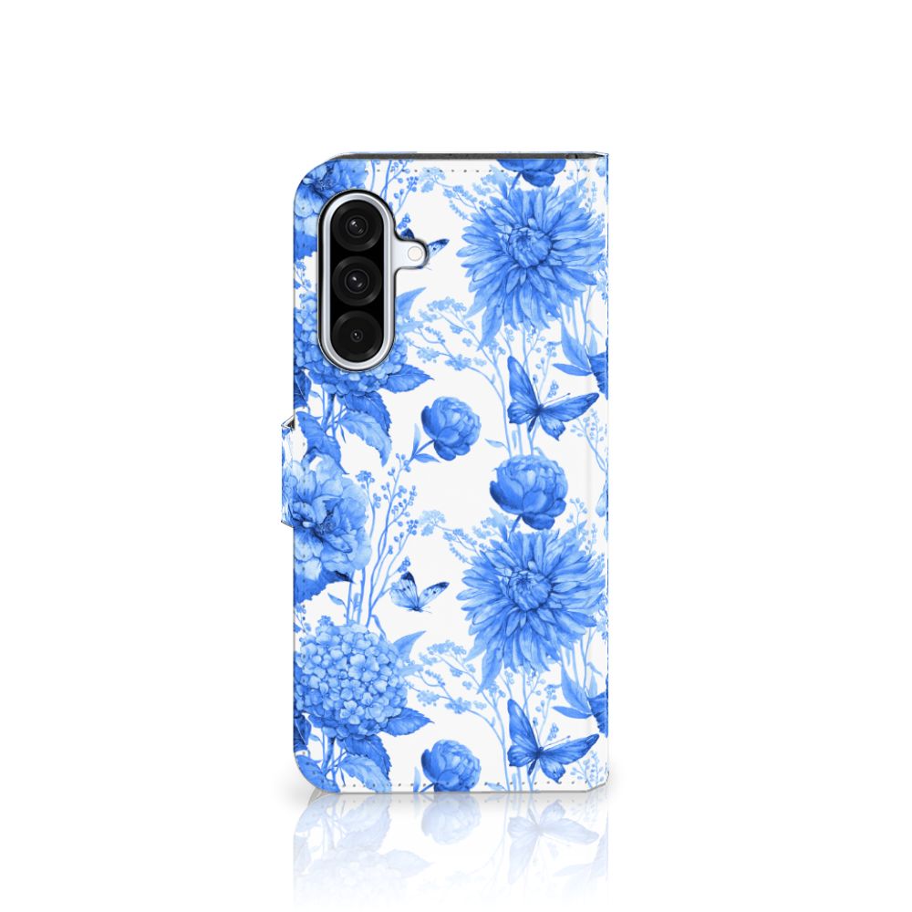 Samsung Galaxy A36 Hoesje voor Samsung Galaxy A36 Flowers Blue vooraanzicht