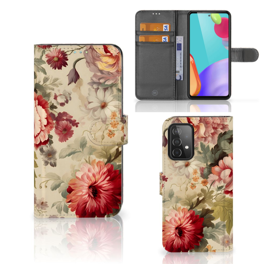 Samsung Galaxy A52 Hoesje voor Samsung Galaxy A52 Bloemen bloemen design voorkant zijaanzicht