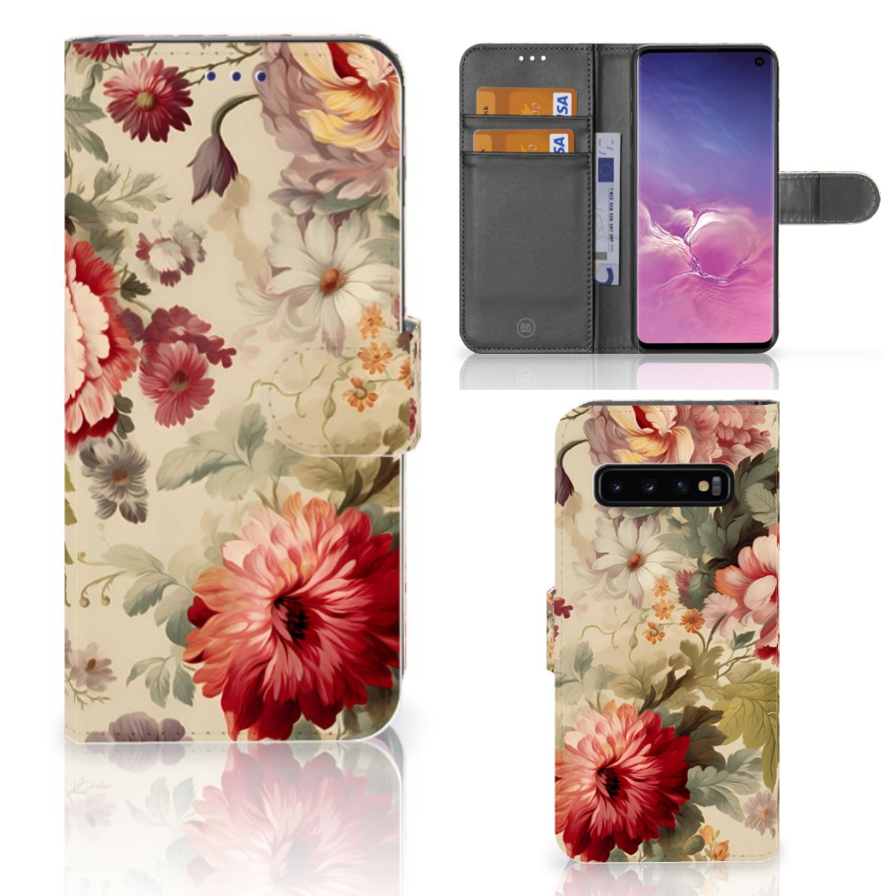 Samsung Galaxy S10 Hoesje voor Samsung Galaxy S10 Bloemen bloemen design voorkant zijkant binnenkant