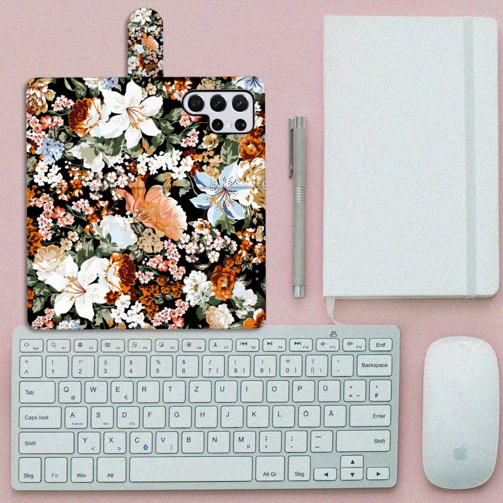 Samsung Galaxy S22 Ultra Hoesje voor Samsung Galaxy S22 Ultra Dark Flowers bovenzijde