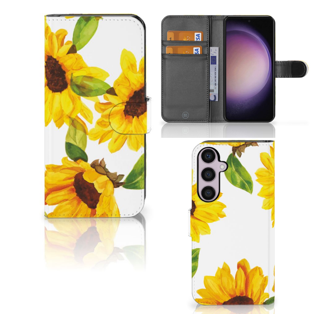 Hoesje voor Samsung Galaxy S24 Plus Zonnebloemen zonnebloemen design hoesje aanzicht