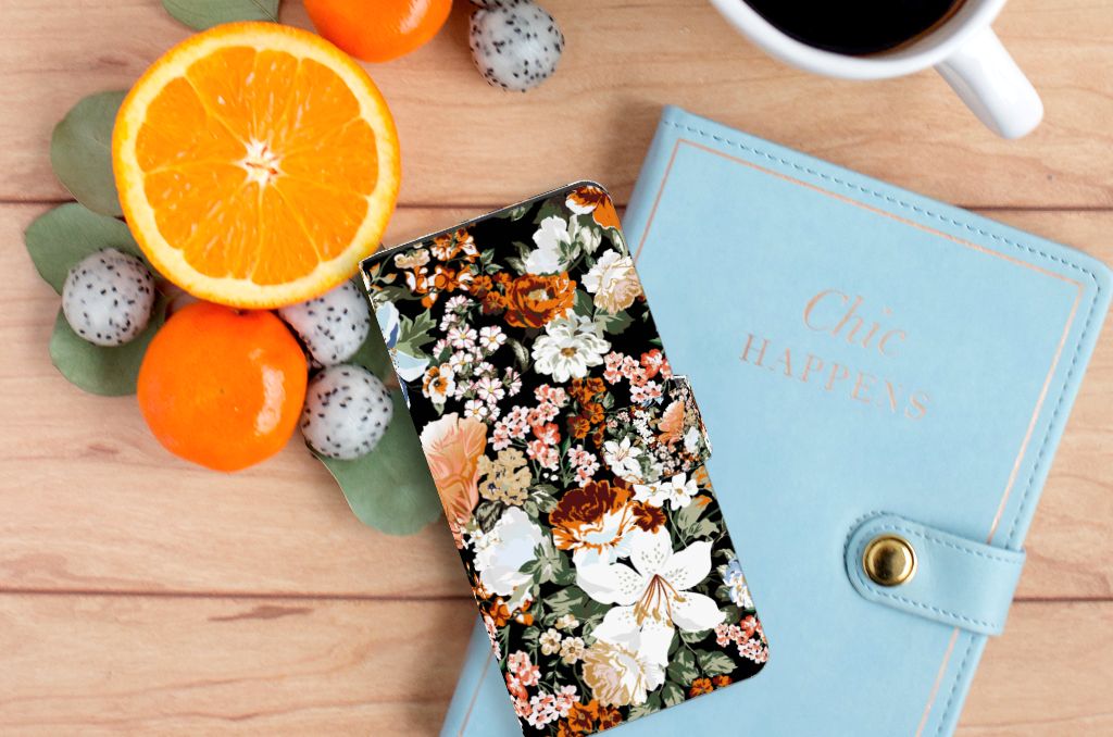 Samsung Galaxy S24 Ultra Hoesje voor Samsung Galaxy S24 Ultra Dark Flowers bovenaanzicht